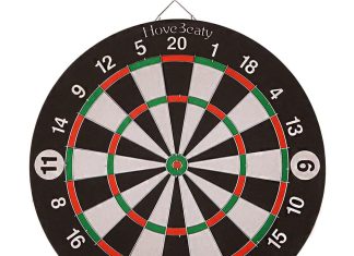 hovebeaty dart board dart game set with 6 metal darts and double sided flocking dartboard 18 inches 2