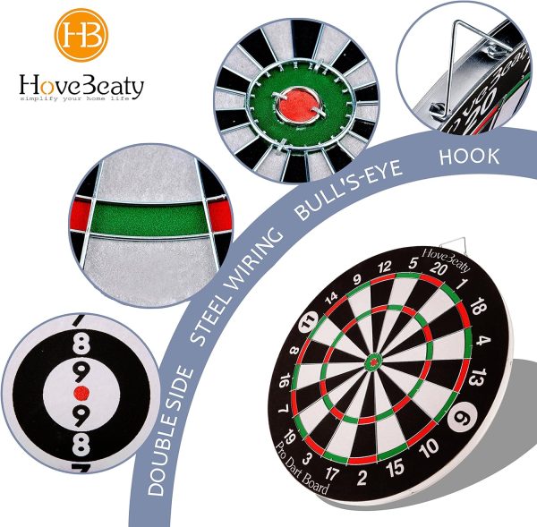 HoveBeaty Dart Board, Dart Game Set with 6 Metal Darts and Double-Sided Flocking Dartboard (18 Inches)