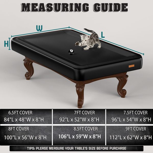 K-Musculo Pool Table Cover, Heavy Duty Leatherette Billiard Table Cover, Waterproof and Tearproof, 6.5/7/ 7.5/8/ 8.5/9 Foot Fitted