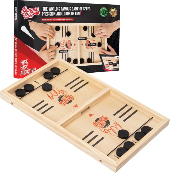 Large Fast Sling Puck Game - Fast-Paced Fun for a Family Game Night or for a Party with Friends - Test Your Speed and Accuracy with This Wooden Hockey Board Game, 2 Players