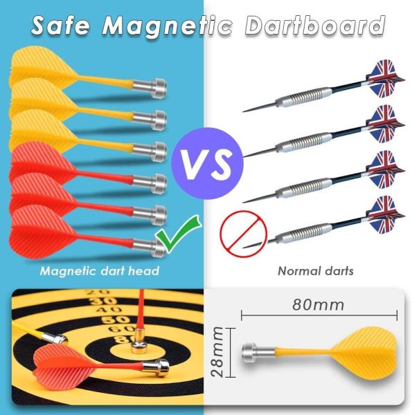Magnetic Safe Dart Board 15 for Kids and Adults - Double-Sided Dartboard with 12 Darts