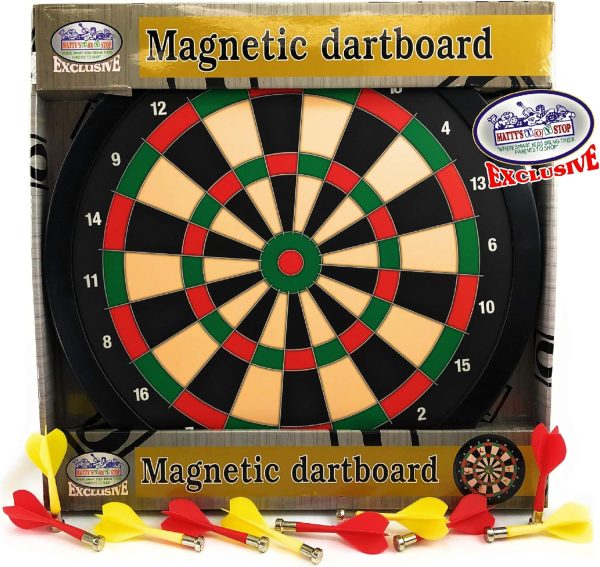 Mattys Toy Stop Deluxe Magnetic Dartboard (Dart Board) 15.5 with 10 Darts Total (5 Yellow 5 Red)