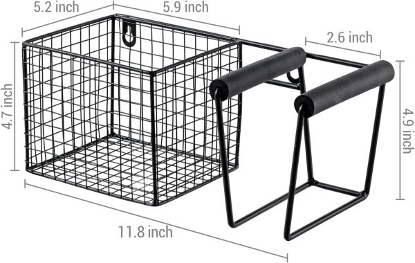 MyGift Wall Mounted Black Metal Table Tennis Racket Holder and Ball Storage, Hanging Equipment Organizer with Paddle Rack and Basket for Ping Pong Balls