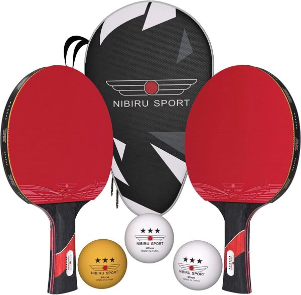 NIBIRU SPORT Ping Pong Paddles Set of 2 - Premium Table Tennis Paddles Kit with 2 Rackets, 3 Balls  Portable Case - Pingpong Paddles  Accessories, Outdoor Or Indoor Play