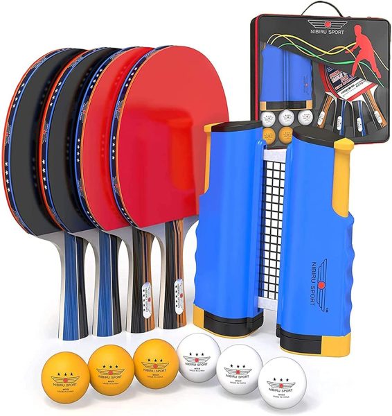 NIBIRU SPORT Ping Pong Paddles Set - Professional Table Tennis Rackets and Balls, Retractable Net with Posts and Storage Case - Pingpong Paddle and Game Table Accessories