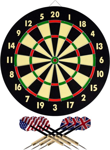 Paper Wound Dart Board – Indoor Hanging 20-Point Darts and Target Bullseye Game – Comes with Six 17g Brass Tipped Darts by Trademark Games