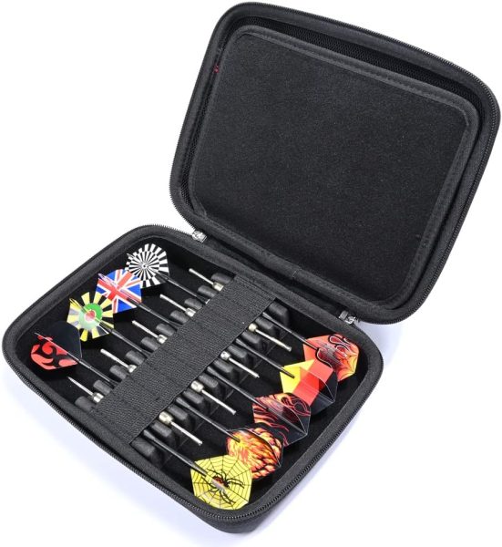 RAIACE Hard Storage Dart Case for 9 Steel Tip or Soft Tip Darts, Dart Carrying Case for Dart Tips, Shafts and Flights. (Case Only, Not Include the Darts) - Black