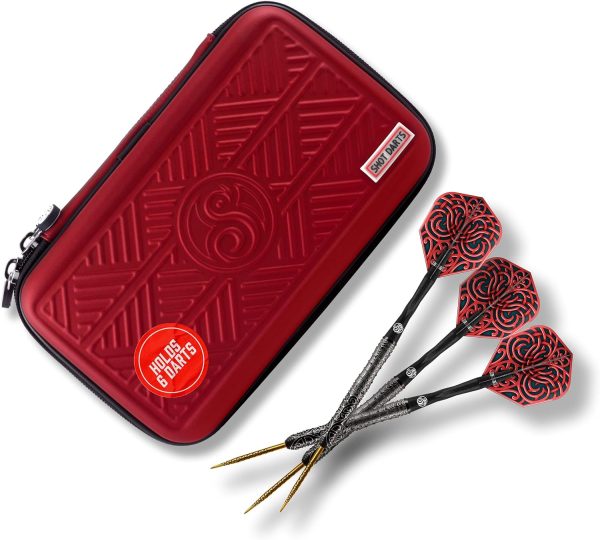 Shot! Darts Tactical Darts Wallet Case- Red, 6 firm Form Slots Holds 6 fully assembled darts Deep zipped pocket for plus-sized phone keys and wallet with additional zipped pockets Made in New Zealand