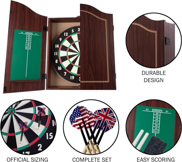 TG Dartboard Cabinet Set with Realistic Walnut Finish, brown, (15-DG910)