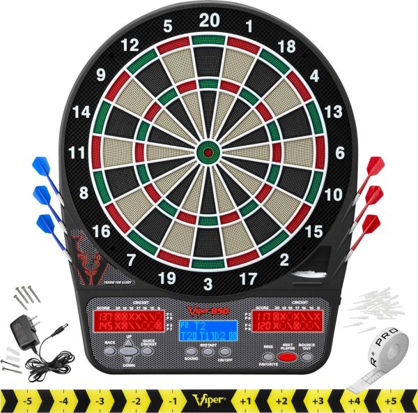 Viper 850 Electronic Dartboard, Ultra Bright Triple Score Display, 50 Games With 470 Scoring Variations, Regulation Size Target-Tested-Tough Segments Made From High Grade Nylon, Includes 6 Darts,Black