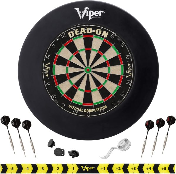 Viper by GLD Products Dead On Sisal Dartboard, Two Sets Starter Darts, Throw Line, Viper Defender, Black