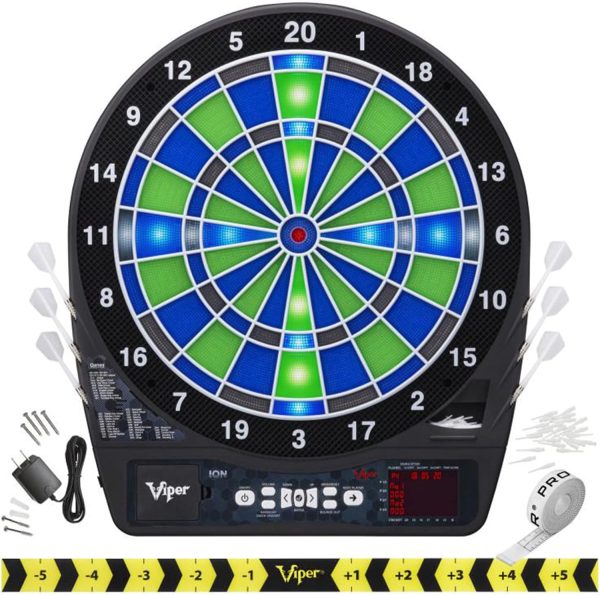 Viper Ion Electronic Dartboard, Illuminated Segments, Light Based Games, Green and Blue Segment Colors, Ultra Thin Spider to Increased Scoring Area