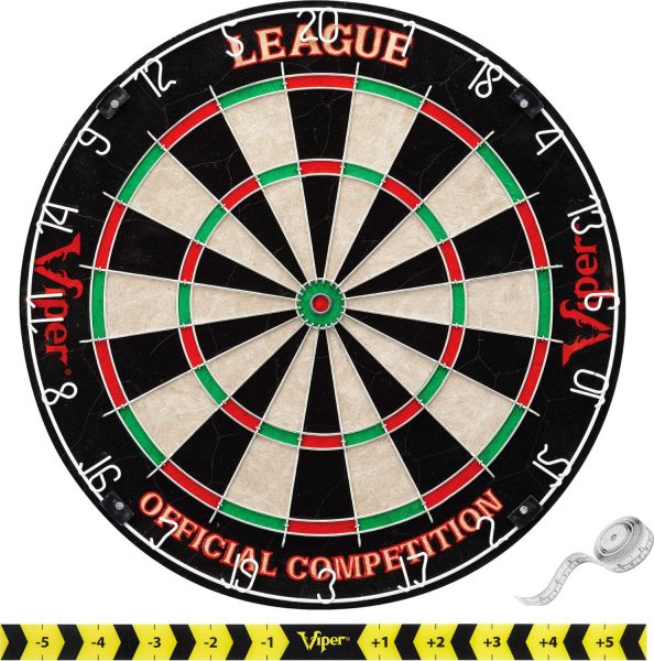 Viper League Regulation Bristle Steel Tip Dartboard Set with Staple-Free Bullseye, Galvanized Metal Thin Radial Spider Wire; High-Grade Compressed Sisal Board with Rotating Number Ring Extending Life