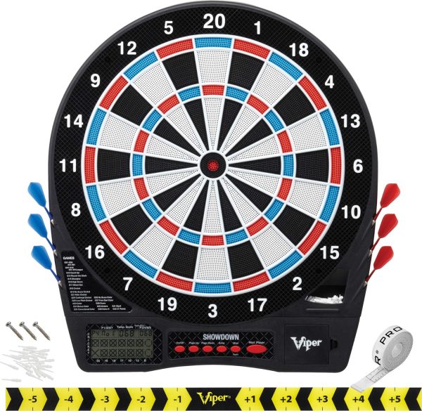 Viper Showdown Electronic Dartboard Sport Size Over 30 Games with 590 Options Automatic Scoring LCD Display Missed-Dart Catch Band Battery Operated Included Soft Tip Darts with Replacement Points
