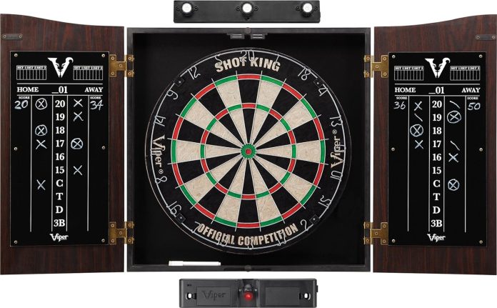 viper vault cabinet shot king sisalbristle dartboard ready to play bundle with two sets of steel tip darts throw line an