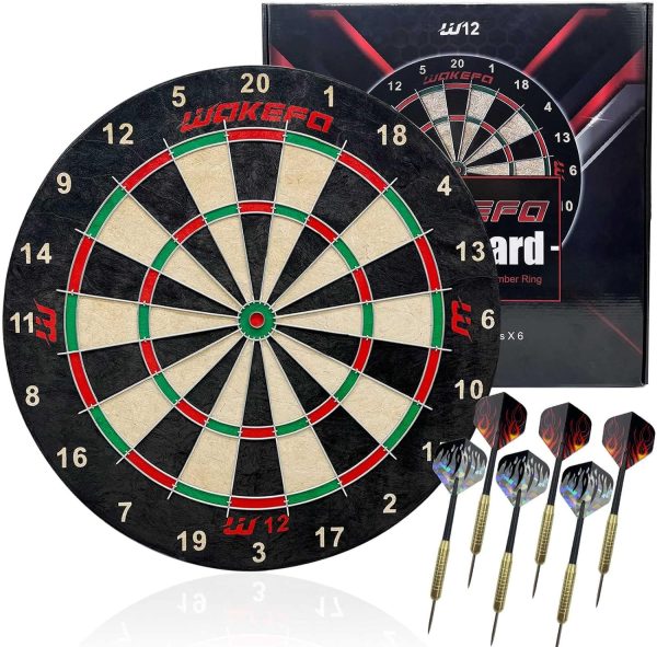 Wakefa Bristle Dart Board Set for Adults, Professional 18 Steel Tip Outdoor Dartboard Set, High-Grade Compressed Sisal Metal Wire Board with Print Numbers and Staple-Free Bullseye