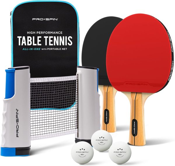 PRO-SPIN All-in-One Portable Ping Pong Paddles Set | Table Tennis Set with Retractable Ping Pong Net (Up to 72 Wide) | Premium Paddles, 3-Star Balls | Storage Case | Family Fun | Gift
